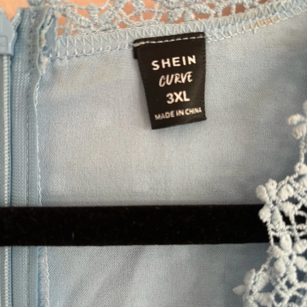 SHEIN Curve Plus Size 3X Baby Blue Ruffle Swiss Dot Flutter Sleeve Dress. - Picture 8 of 9